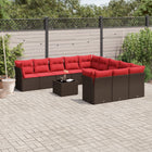 12-piece garden lounge set with cushions, brown poly rattan