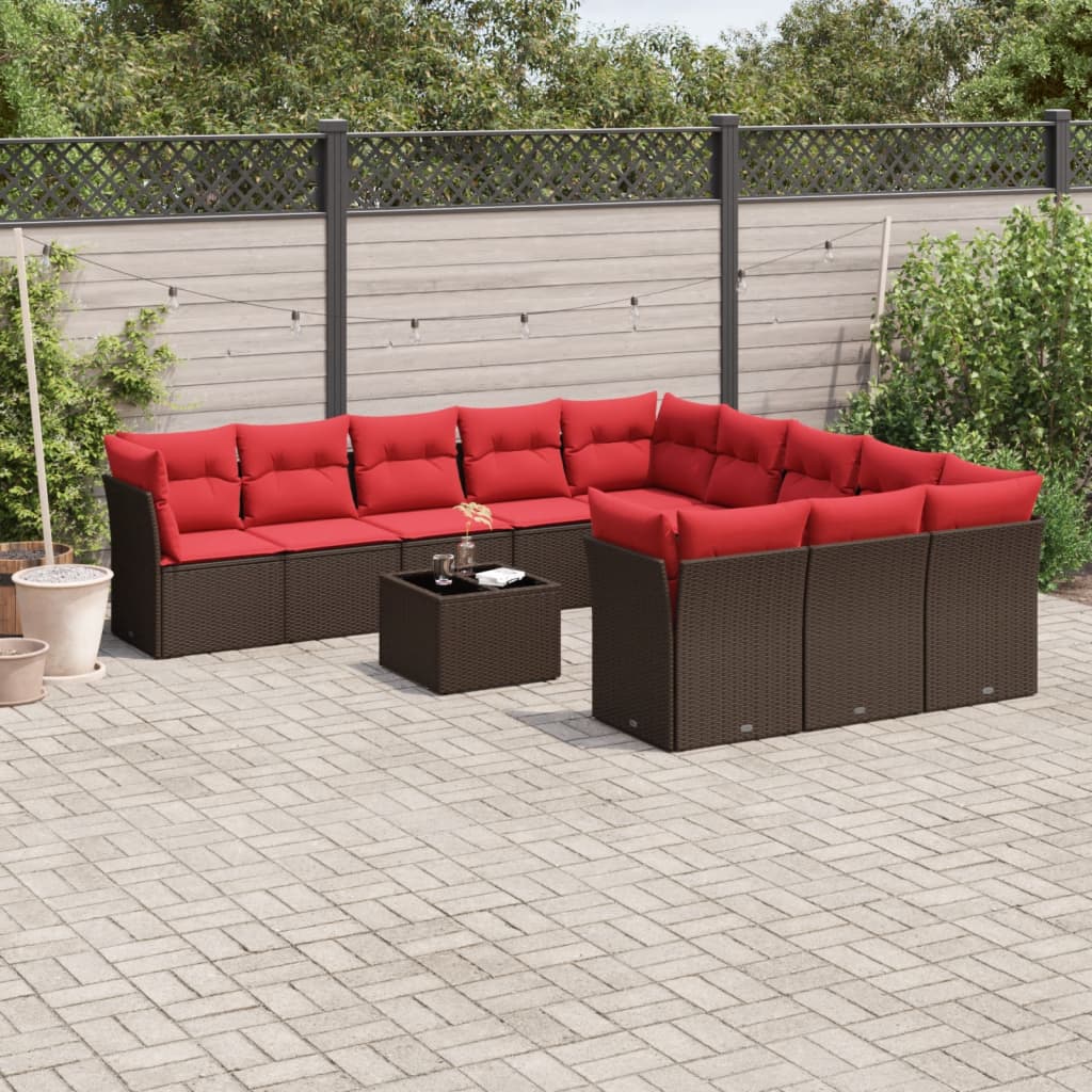 12-delige tuinbankset met kussens, bruin polyrotan