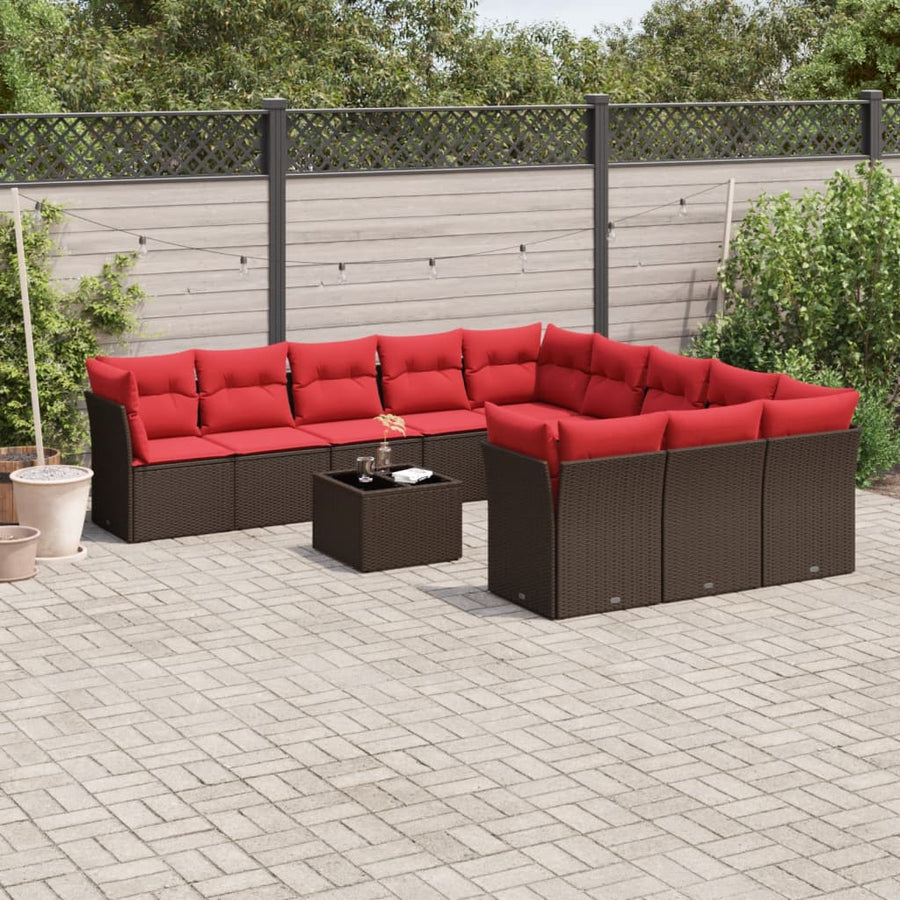 12-delige tuinbankset met kussens, bruin polyrotan