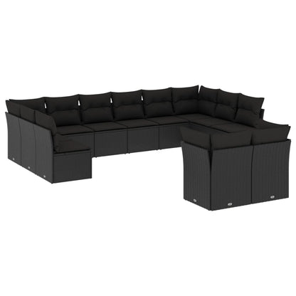 12-Delige Loungeset Met Kussens Poly Rattan Zwart