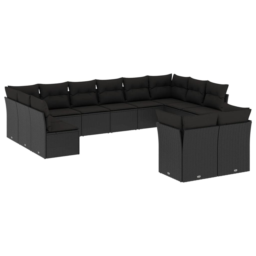 12-Delige Loungeset Met Kussens Poly Rattan Zwart