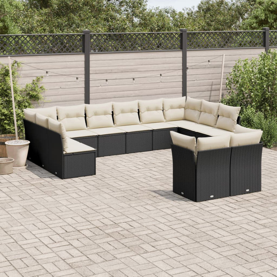12-Delige Loungeset Met Kussens Poly Rattan Zwart