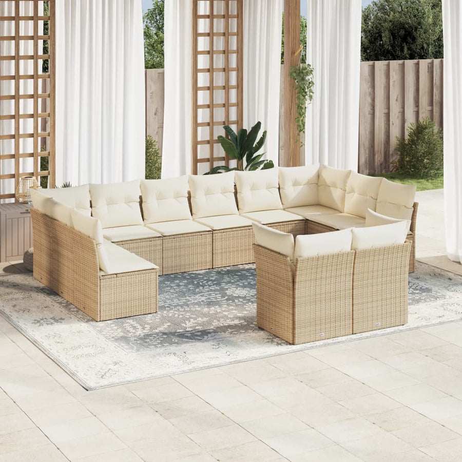 12-Delige Loungeset Met Kussens Poly Rattan Beige
