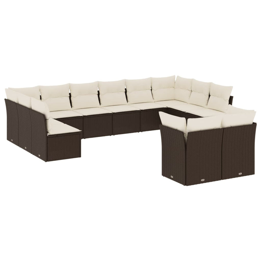12-delige Loungeset met kussens poly rattan bruin Bruin en crème