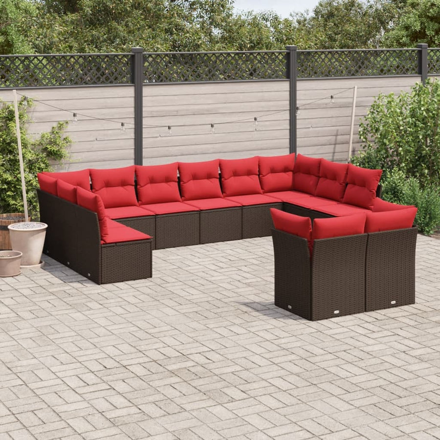 12-delige tuinbankset met kussens, bruin polyrotan