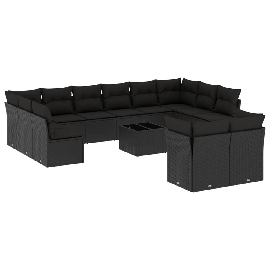 13-Delige Loungeset Met Kussens Poly Rattan Zwart