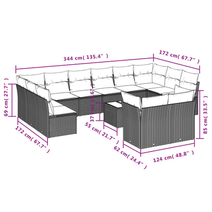 13-Delige Loungeset Met Kussens Poly Rattan Zwart
