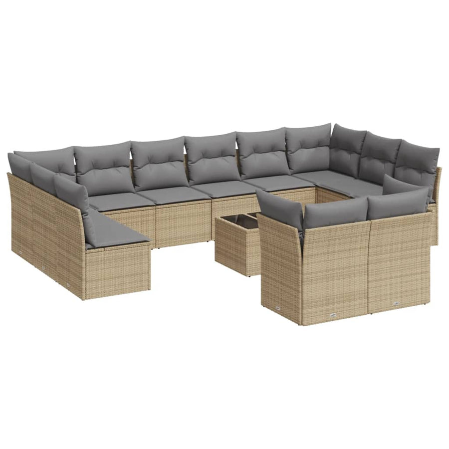 13-Delige Loungeset Met Kussens Poly Rattan Beige