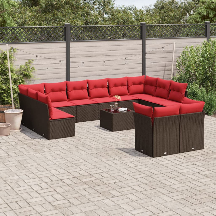 13-delige tuinbankset met kussens, bruin polyrotan