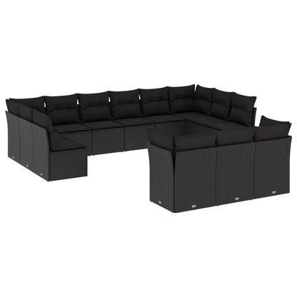 13-Delige Loungeset Met Kussens Poly Rattan Zwart