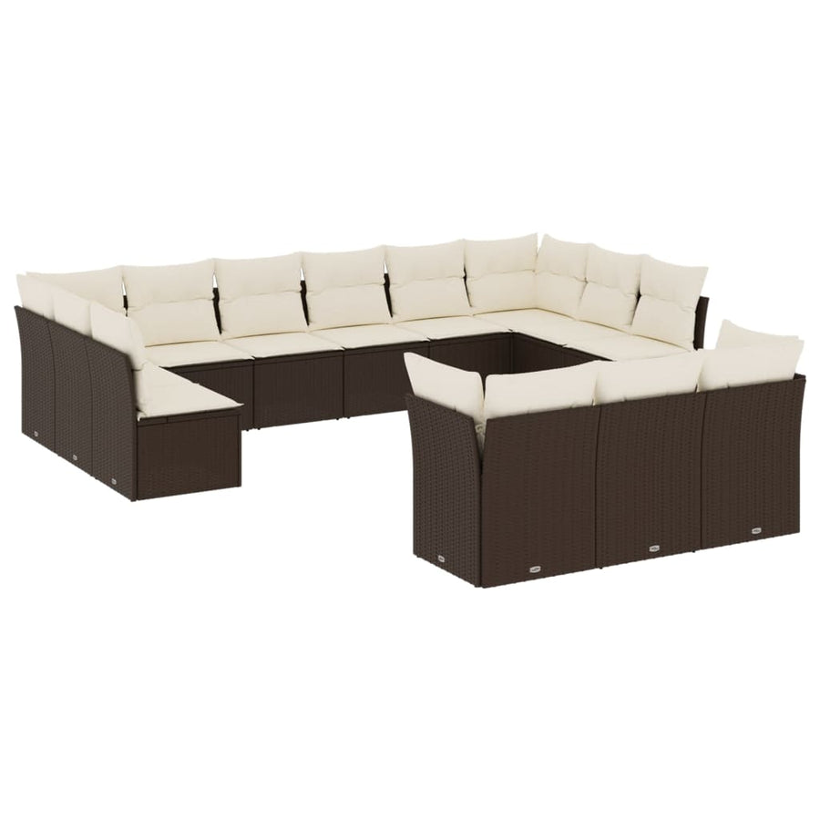 13-delige Loungeset met kussens poly rattan bruin Bruin en crème