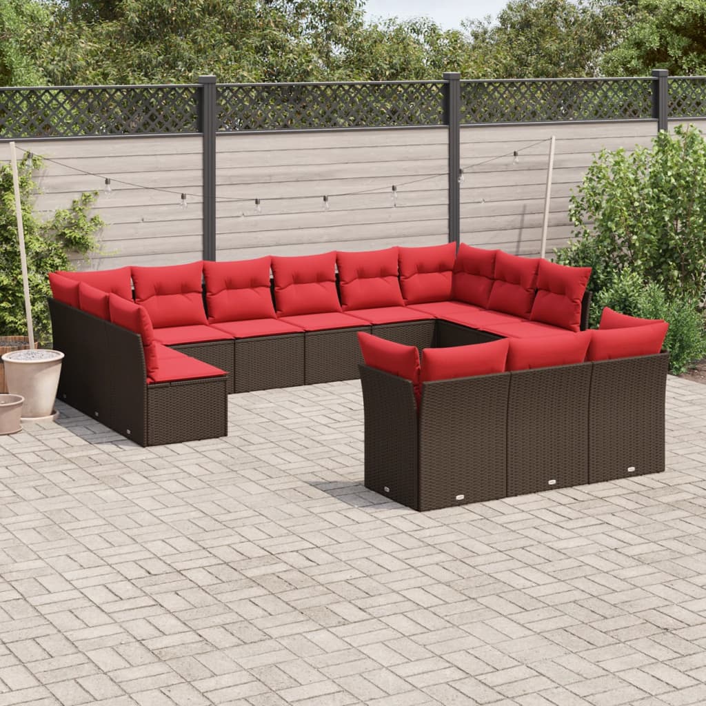 13-delige tuinbankset met kussens, bruin polyrotan