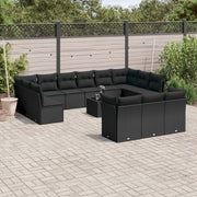14-piece Lounge Set with Cushions, Polyrattan Black