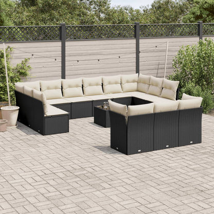 14-Delige Loungeset Met Kussens Poly Rattan Zwart
