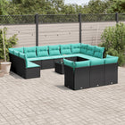 14-piece poly rattan garden lounge set with cushions in black