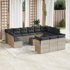14-piece Lounge Set with cushions poly rattan light grey