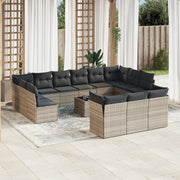 14-piece Lounge Set with cushions poly rattan light grey