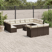 14-piece Lounge Set with cushions poly rattan brown