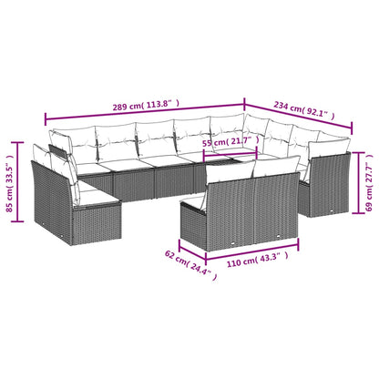 12-Delige Loungeset Met Kussens Poly Rattan Zwart