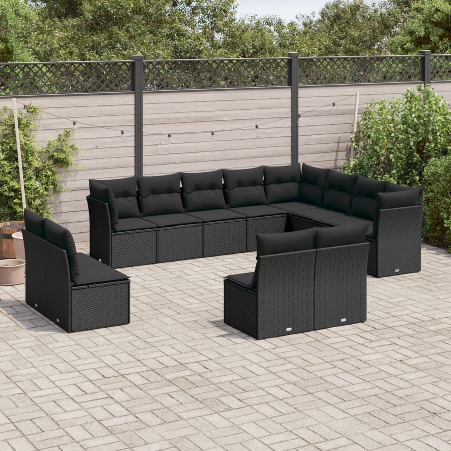 12-Delige Loungeset Met Kussens Poly Rattan Zwart