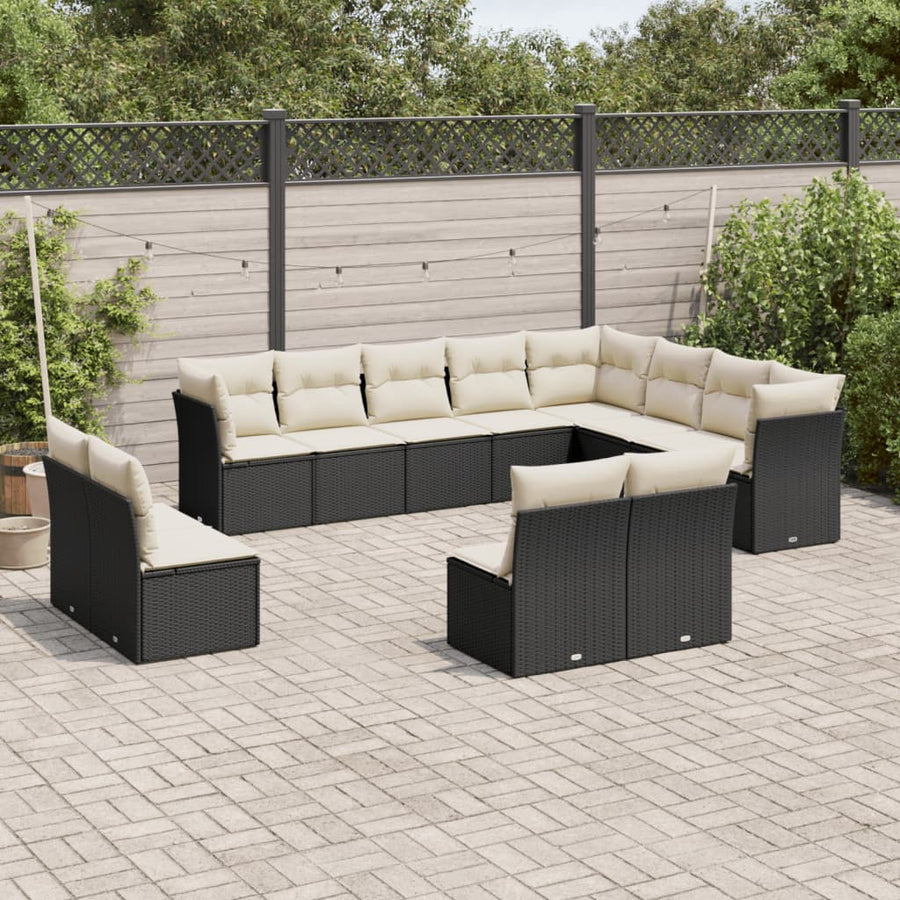 12-Delige Loungeset Met Kussens Poly Rattan Zwart