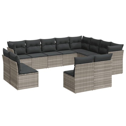 12-delige Loungeset met kussens poly rattan lichtgrijs