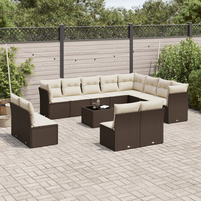 13-delige Loungeset met kussens poly rattan bruin