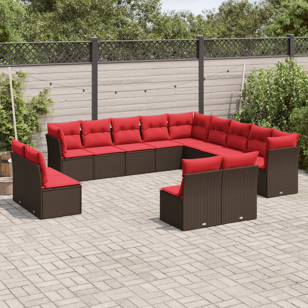 13-delige tuinbankset met kussens, bruin polyrotan