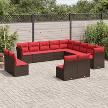 13-delige tuinbankset met kussens, bruin polyrotan