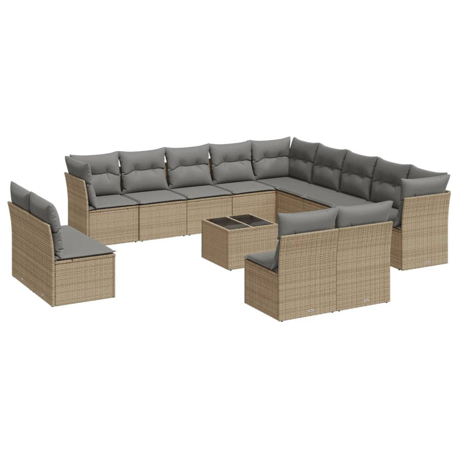 14-Delige Loungeset Met Kussens Poly Rattan Beige