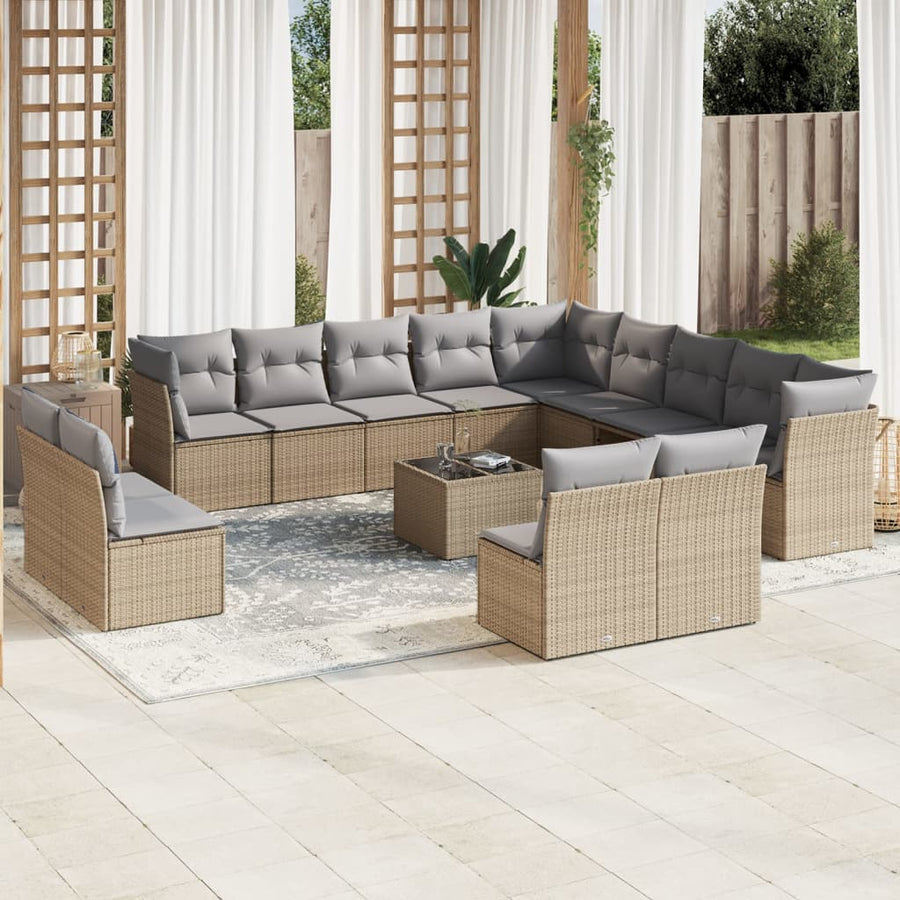 14-Delige Loungeset Met Kussens Poly Rattan Beige