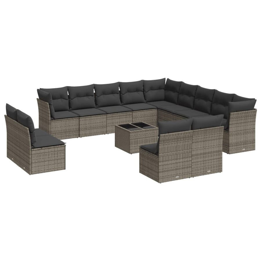14-Delige Loungeset Met Kussens Poly Rattan Grijs