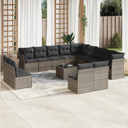 Loungeset 14-delig poly rattan grijs