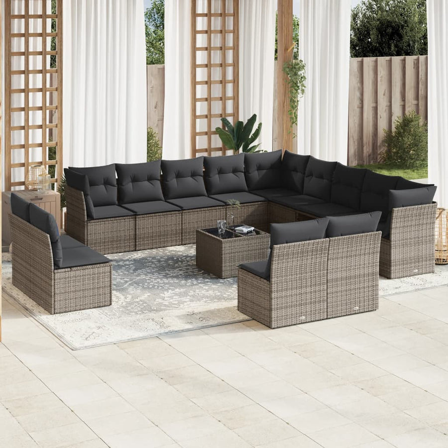 14-Delige Loungeset Met Kussens Poly Rattan Grijs