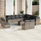 14-piece Lounge Set with cushions poly rattan light grey