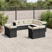 11-piece Lounge Set with Cushions Poly Rattan Black
