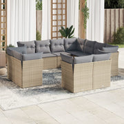 11-piece Garden Furniture Set with Cushions, Poly Rattan, Beige