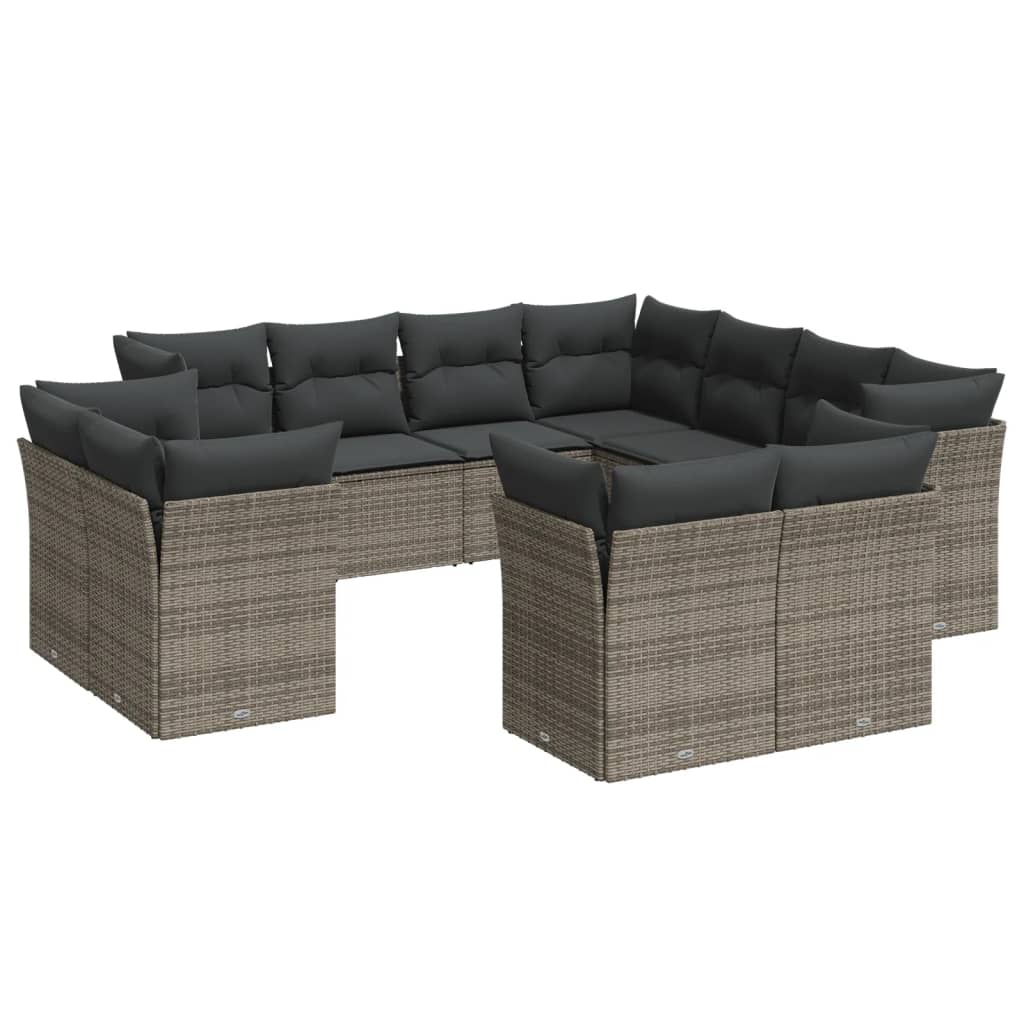 11-Delige Loungeset Met Kussens Poly Rattan Grijs