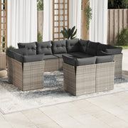 11-piece Loungeset with cushions poly rattan grey