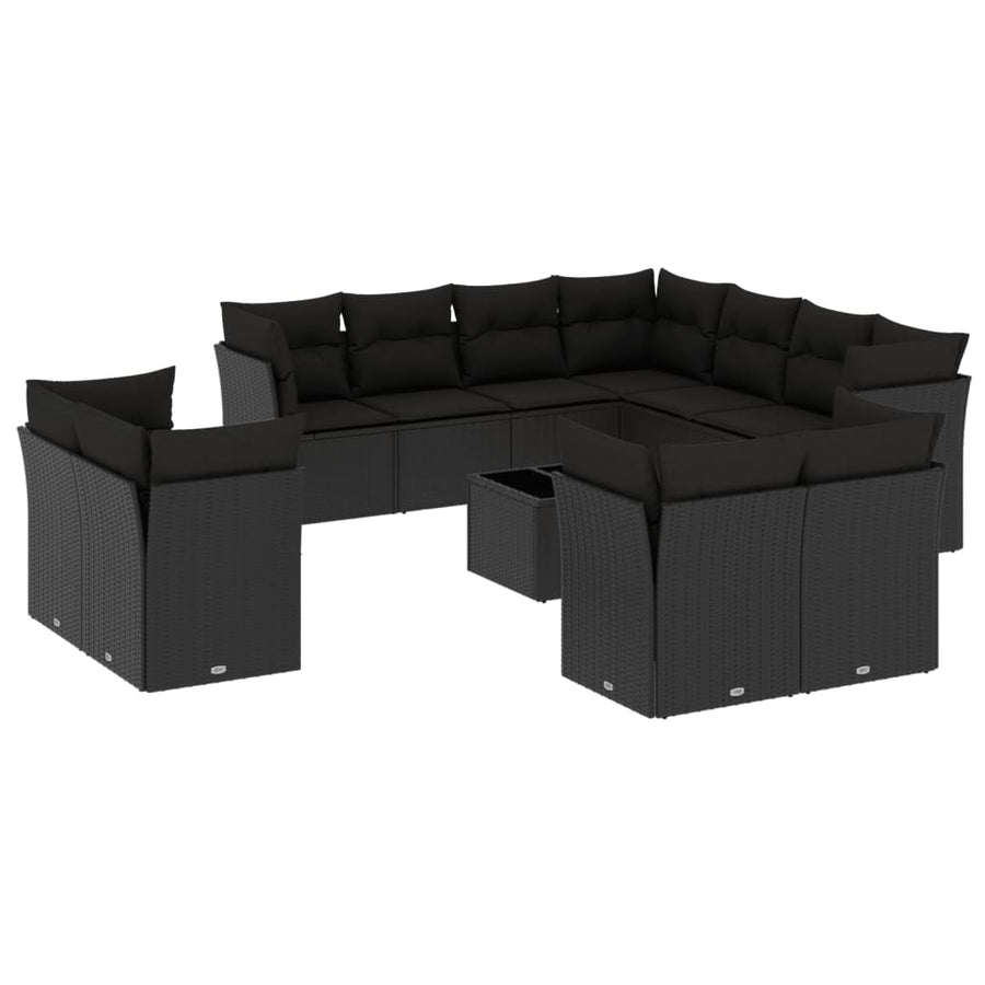 12-Delige Loungeset Met Kussens Poly Rattan Zwart