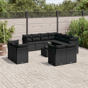 Loungeset 12-delig poly rattan zwart
