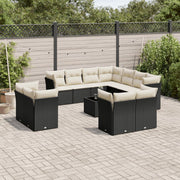 12-piece lounge set with cushions poly rattan black