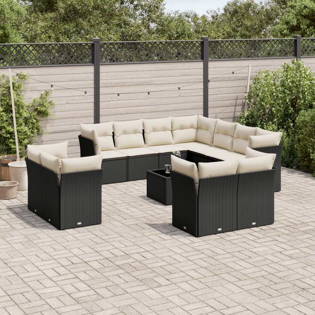 12-Delige Loungeset Met Kussens Poly Rattan Zwart