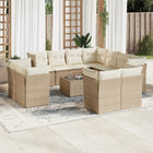 12-piece lounge set with cushions poly rattan beige