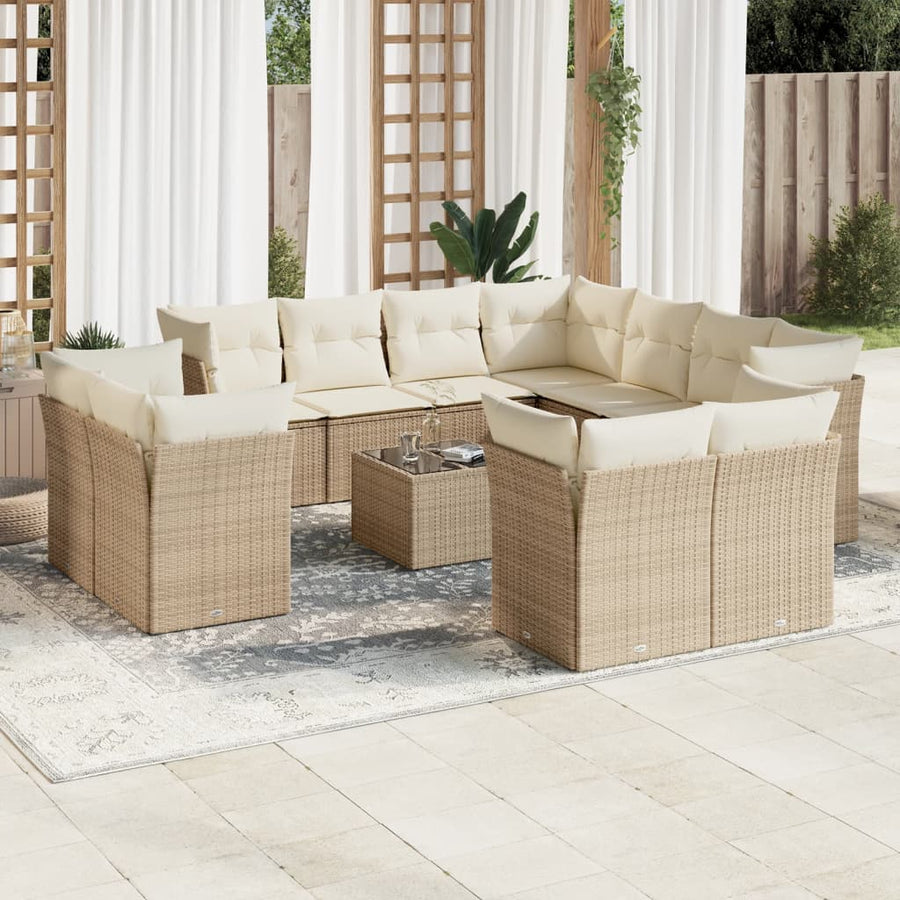 12-Delige Loungeset Met Kussens Poly Rattan Beige