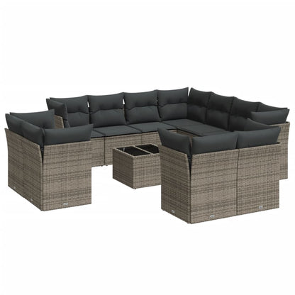 12-Delige Loungeset Met Kussens Poly Rattan Grijs