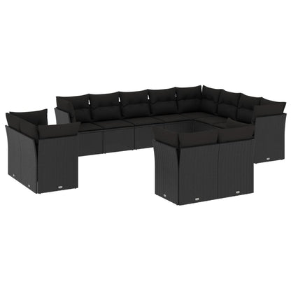 12-Delige Loungeset Met Kussens Poly Rattan Zwart