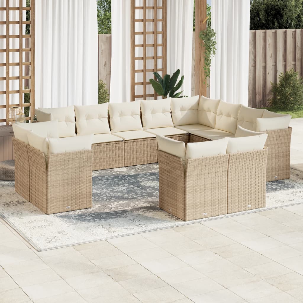12-Delige Loungeset Met Kussens Poly Rattan Beige