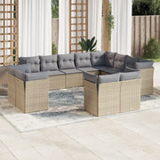12-piece lounge set with cushions poly rattan beige