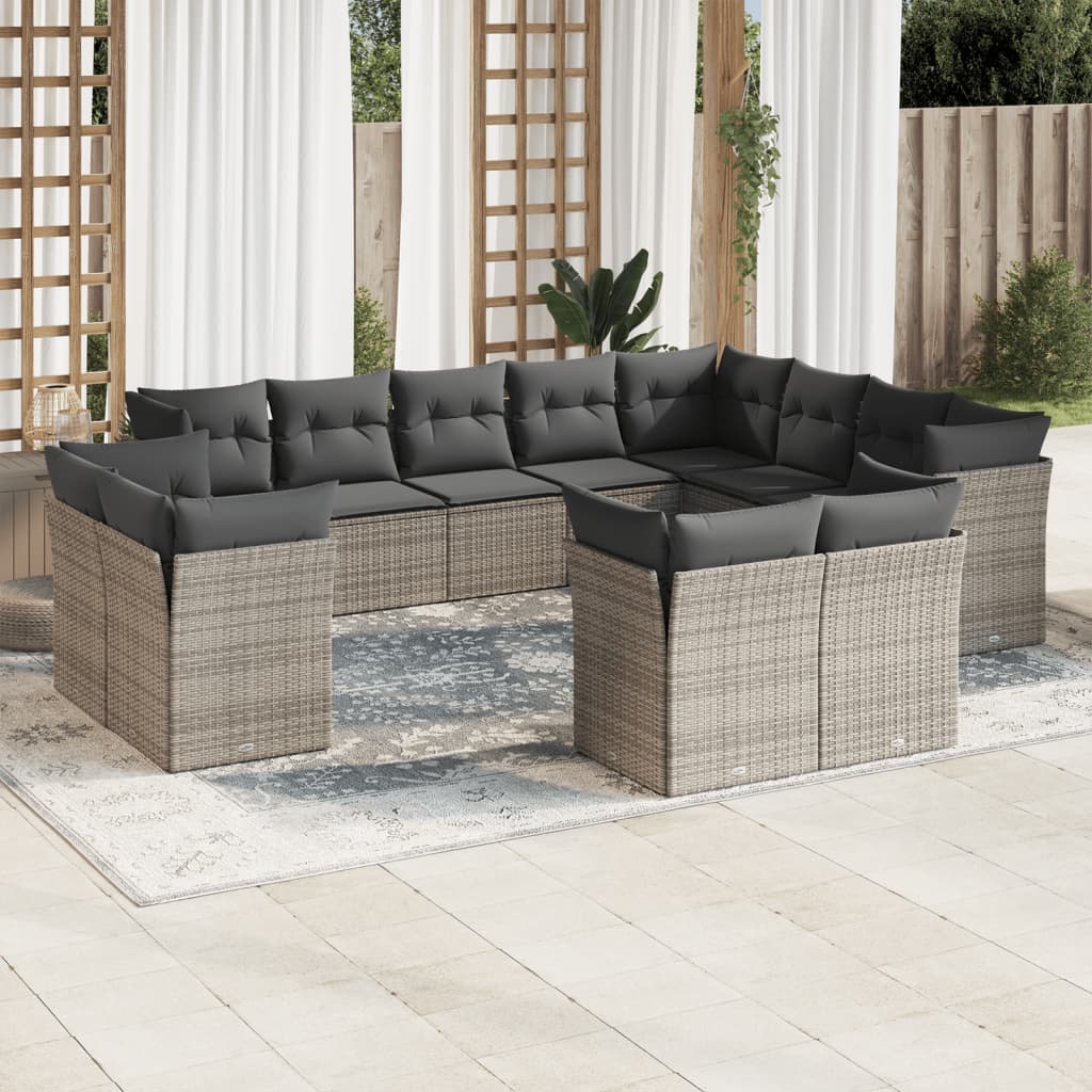 12-Delige Loungeset Met Kussens Poly Rattan Grijs